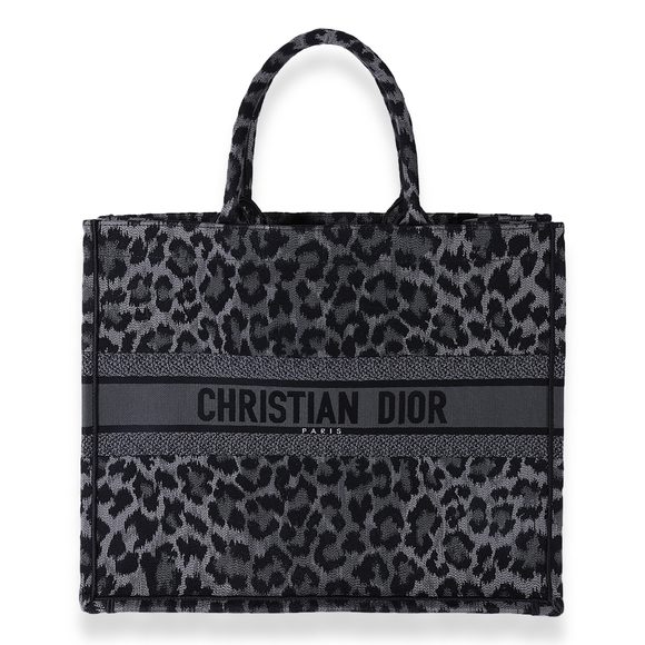 Christian Dior Handbags - Christian Dior Black & Gray Leopard Mizza Embroidery Large Book Tote